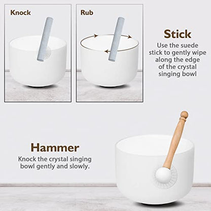 432hz Crystal Singing Bowl 6-12inch Set of 7 Pure White for Meditation Yoga Heart Chakra Meditation Heavy Duty Carrying Case with Sponge Padded Bundle Rubber Mallet Suede Striker O ring - color: White set of 7