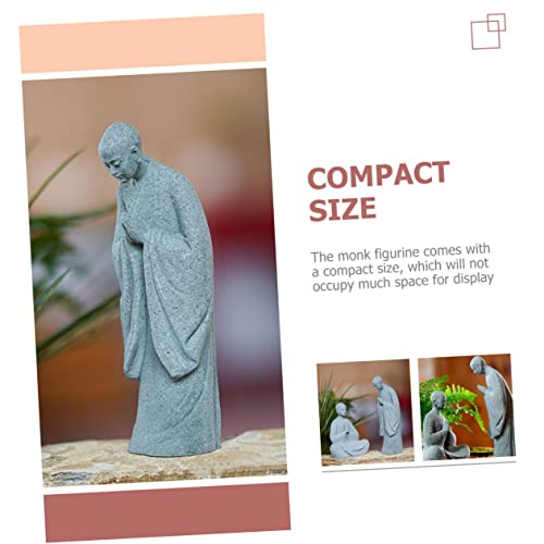 GALPADA 2pcs Stone Monk Statue Zen Garden Figurines for Indoor and Outdoor Decor Stone Material Charming Monk Sculptures for Home and Aquarium Decoration