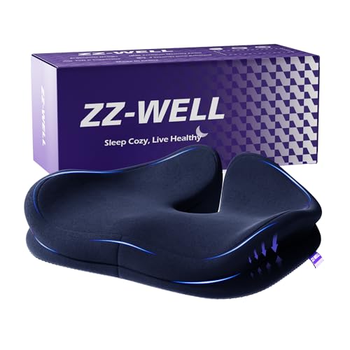 ZZ-WELL Seat Cushions for Office Chairs - Ergonomic Tailbone Pain Pressure Relief Seat Cushion - Extra Large & Thick Design Memory Foam Office Chair Cushion, 21.2" W X 16.5" L (Blue) - color: Navy Blue, size: XX-Large