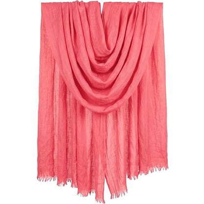 Women Summer Scarfs Large Long Lightweight Linen Beach Gauze Shawl Wrap 75”×43” - color: Watermelon Red