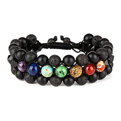 8mm Natural Lava Rock Stone Bracelets for Men, Healing Crystal Essential Oil Diffuser Beads Bracelet Chakra Yoga Energy Anxiety Gemstone Bracelet - color: 7 Chakra Stone + Lava Rock + Agate