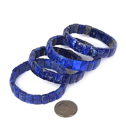 Justinstones Gem Semi Precious Gemstone 12mm Faceted Rectangle Beads Stretch Bracelet 7 Inch - color: Lapis