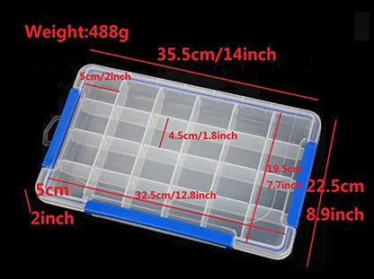 Kamay's XL Heavy Duty Adjustable 24 Compartment Slot Plastic Craft Storage Box with O-Ring Seal 3 Thick Snap Locks Ideal for Small Items(14 * 8.9 * 2inch) - style: O-Ring Seal XL Compartment Slot