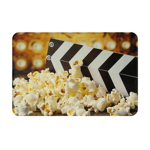 Cinema Movie Clapboard and Popcorn Printed Flannel Non - Slip Floor Mat 16x24in - Soft Plush Microfiber Rug for Every Indoor Space - color: Cinema Movie Clapboard and Popcorn