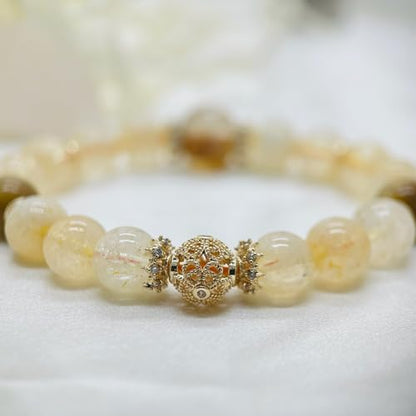 Birth Flower Crystal Bracelets for Women, Handmade Natural Gemstone Stretch Jewelry with Healing & Positive Energy - color: Oct. Marigold & Citrine