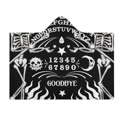 Skull Skeleton Witch Board Tarot Black Art Large Size Comfortable Hooded Blanket, Warm Blanket 50"x60" - color: Skull Skeleton Witch Board Tarot Black Art, size: 50"x60"