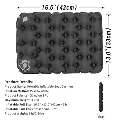 Inflatable Seat Cushion, Lightweight Camping Air Sitting Pad, Waterproof Air Seat Cushion, Portable Push-Press Seat Cushion for Airplane Travel Hiking Office Stadium Seat（Black）