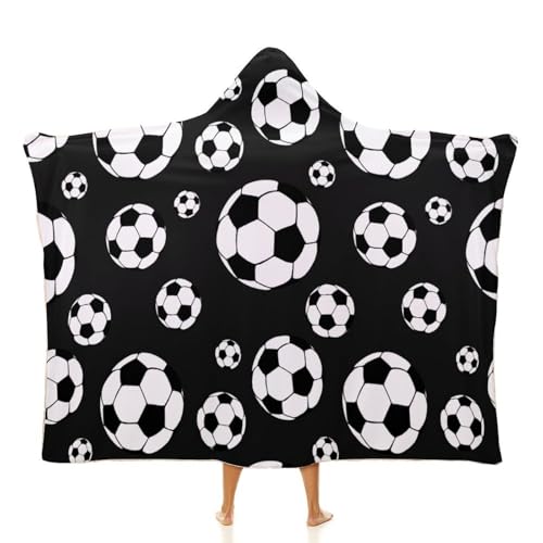 Soccer Balls Football Large Size Comfortable Hooded Blanket, Warm Blanket 50"x60" - color: Soccer Balls Football, size: 50"x60"