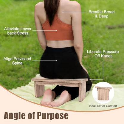 Folding Yoga Meditation Bench - Yoga Kneeling Bench for Adult, Wooden Zen Meditation Stool Kneeling Bench for Yoga Practice (Light Brown) - color: Light Brown