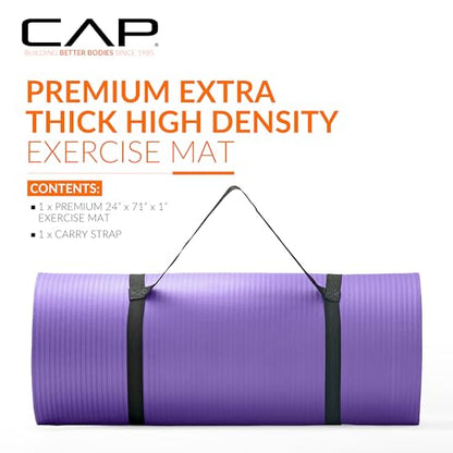 CAP Barbell 1-Inch High Density Exercise Yoga Mat with Strap | Multiple Colors - color: Purple