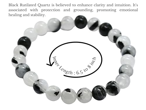 Amazing Gemstone Crystal Bracelet for Women Men's Gifts - Protection Healing Crystal Bracelet - 8mm Gemstone Beaded Stretchable Bracelet Pulseras Para Hombres Mujer Stocking Stuffers Mothers Day Gift (Black Rutilated Quartz) - color: Black Rutilated Quart