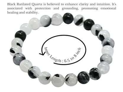 Amazing Gemstone Crystal Bracelet for Women Men's Gifts - Protection Healing Crystal Bracelet - 8mm Gemstone Beaded Stretchable Bracelet Pulseras Para Hombres Mujer Stocking Stuffers Mothers Day Gift (Black Rutilated Quartz) - color: Black Rutilated Quart