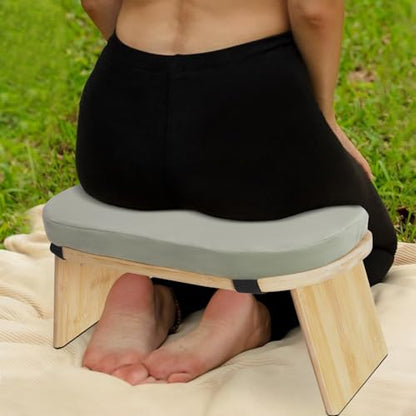 Foldable Meditation Stool with Cushion, Bamboo Yoga Bench with 5° Tilt, Ergonomic, Portable & Sturdy, Supports 397 lbs, Removable Velvet Cover, Seiza, Floor & Prayer Seat, Easy Clean (Green) - color: Green