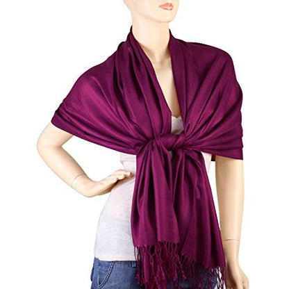 Falari Women's Soft Solid Color Pashmina Shawl Wrap Scarf, for Wedding, Bridesmaid Gifts, Evening Dress - color: Plum
