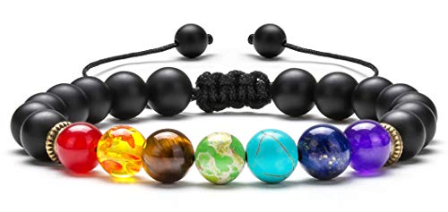 Men Women 8mm Lava Rock Beads Chakra Bracelet Braided Rope Natural Stone Yoga Bracelet Bangle - color: Matte Black Agate-21004