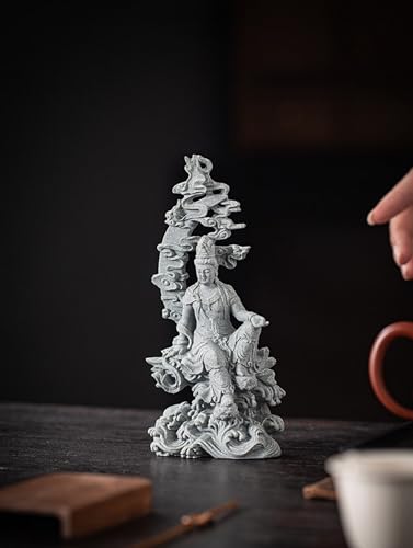 Water Moon Guanyin Zen Sculpture – Stone-Style Avalokiteshvara Statue Meditation Decor Tea Pet Buddhist Home Desktop Ornament