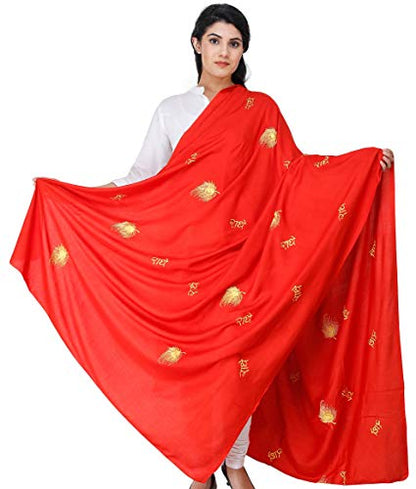 Exotic India Radhe Prayer Shawl with Embroidered Peacock Feather - PolyCotton - color: Bittersweet