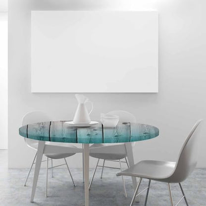 Plank Round Table Cloth Rustic Antique Teal Blue Aged Wooden Elastic Edged Table Cover Fade and Stain Resistant Table Cloths Easy to Clean Fits Tables 40-44" Diameter - color: Plank