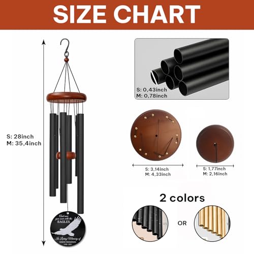 Personalized Eagle Memorial Wind Chime – “and Now You Soar with The Eagles” Custom Engraved Name & Years – Gift for Loss of Loved One – Memorial Windchime Tribute for Strength & Eternal Freedom - size: EagleWC 1