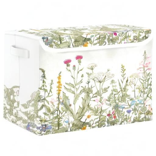 Kigai Collapsible Herbal Wildflowers Storage Basket with Lids and Handles,Storage Bins for Shelves Closet Bedroom,Office Storage