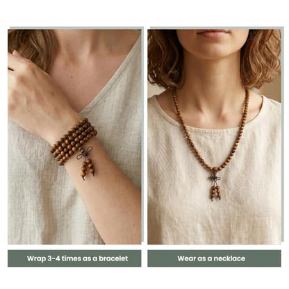 Nupuyai Natural Wood Wrap Bracelet for Women and Men, 108 Prayer Mala Beads Tibetan Necklace for Unisex Elastic Meditation Yoga Jewelry - color: Golden Silk Wood(6mm)