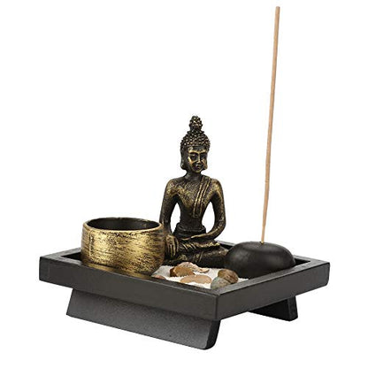 Zen Meditation Rock Garden Table Kit, Chinese Buddhism Candlestick, Meditation Relax Decor Set for Home,Garden