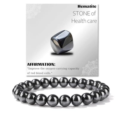 Crystal Beaded Bracelets for Women 4mm Clear Quartz Bead Handmade Gemstone Stretch Elastic Bracelet Natural Stone Crystal Healing Reiki Spiritual Jewelry Gifts - color: Hematite, size: 8mm