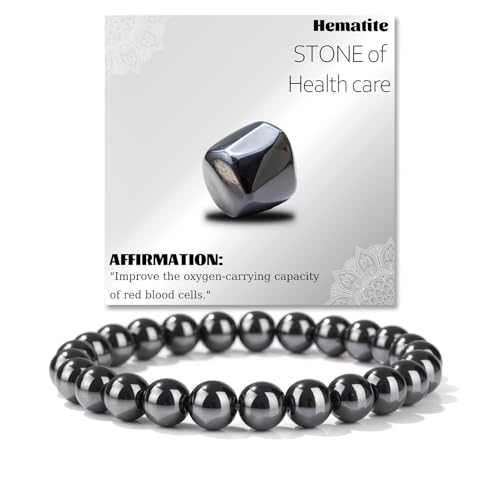 Crystal Beaded Bracelets for Women 4mm Clear Quartz Bead Handmade Gemstone Stretch Elastic Bracelet Natural Stone Crystal Healing Reiki Spiritual Jewelry Gifts - color: Hematite, size: 8mm