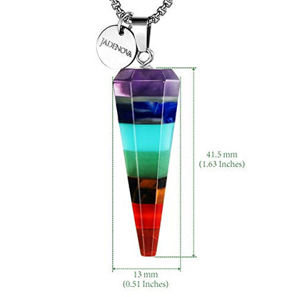 JADENOVA 7 Chakra Stones Necklace Gemstone Pendant Necklace Energy Healing Crystal Divination Pendulum For Women (Cone Hexagonal, 18 Inches Stainless Steel Chain) - style: Cone-shaped 7 Chakra Pendant Necklace