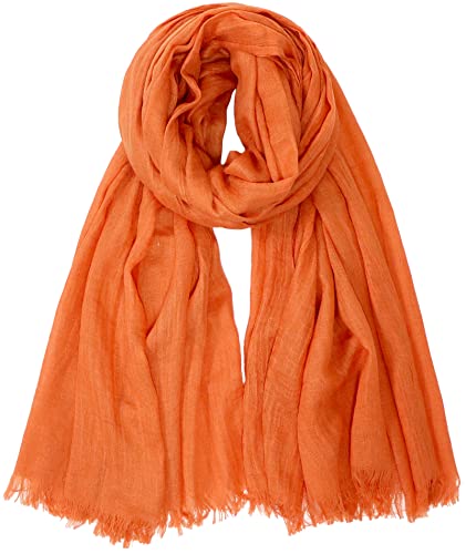 Women Summer Scarfs Lightweight Large Long Gauze Shawl Linen Beach Wrap Plain 75”×43” - color: Orange
