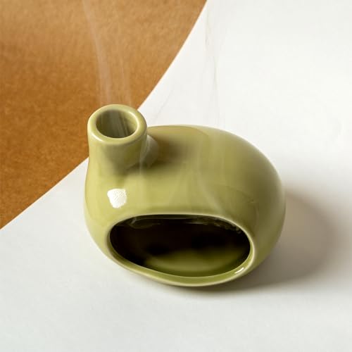 MOUGIGI Palo Santo Holder Burner - Modern Chiminea Incense Dish for Palo Santo Sticks and Cones - Ceramic Meditation Gift with Natural Polished Surface - Perfect for Yoga, Aromatherapy - color: Glazed Ceramics - Emerald Green