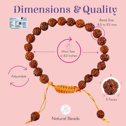 Rudraksha Bracelet for Men & Women, Adjustable Yoga & Meditation Jewelry for Wrist, Spiritual Protection Bracelet - color: Classic Saffron