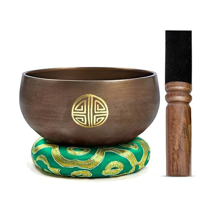 Tibetan Singing Bowl Set Brass - Master Healing Grade - Authentic Handcrafted Sound Bowl by Himalayan Bazaar (Black and Red) - color: Brown Mantra