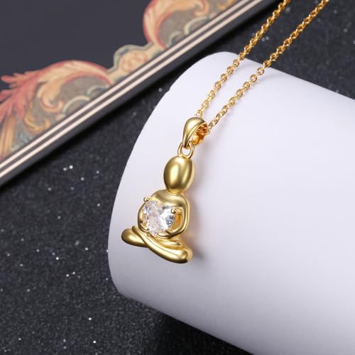 S925 Sterling Silver Meditating Fairy Pendant Neckalce for Women Figure Hugging Heart CZ Zen-Inspired Jewelry for Yoga Meditation