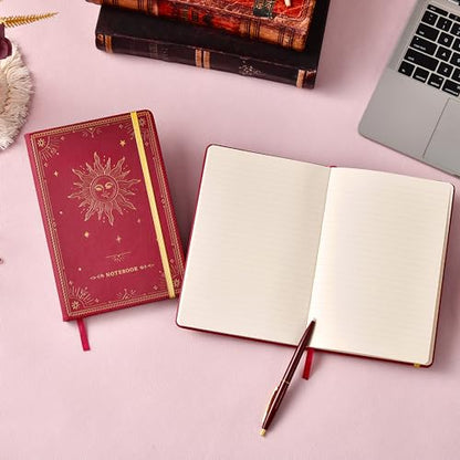 Artfan Ruled Notebook/Journal – Premium Thick Paper Faux Leather Classic Writing Notebook with Pocket + Page Dividers Gifts, Banded, Large, 144 Pages, Hard Cover, Lined (5.8 x 8.4) - Red - color: RED13