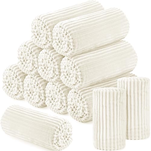 Buryeah 12 Pcs Flannel Throw Blanket Bulk 50 x 60 in Sleepover Blanket Outdoor Wedding Throw Lightweight, Oeko-tex Standard 100 Certified for Sofa Homeless Gifts (Light Beige) - color: Light Beige