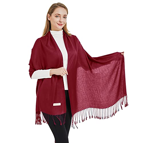 Soft Silky Pashmina Shawl Wraps Solid Colors Scarf for Wedding Evening Dresses - color: N-burgundy