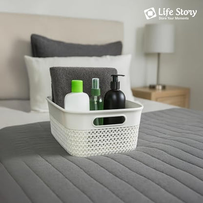 Life Story Medium Storage Basket, Decorative Plastic Home Organizer, Lightweight Versatile Tub with Built-In Handles, 10 Quart, White