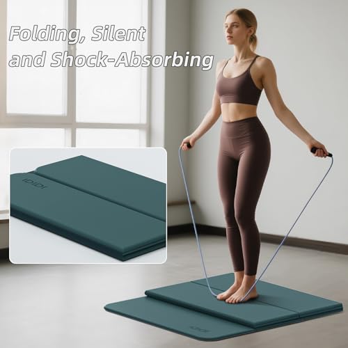 Foldable Yoga Mat Extra Thick 0.32 Inches（8mm） - SGS Certified POE Material Exercise Mat, Non-Slip Design Fitness Mats, Multi-Purpose Workout Mats for Studio or Home Use - color: Deep green