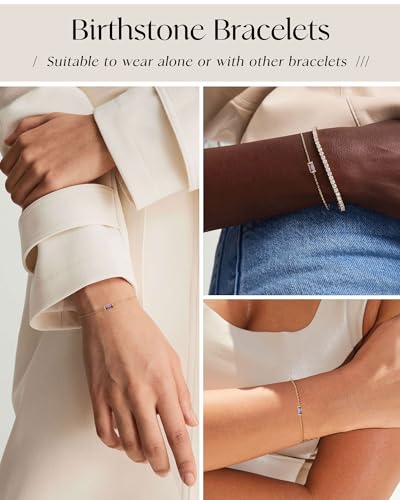 FUNEIA Birthstone Gold Bracelets for Women Non Tarnish Trendy Dainty 14K Gold Plated Bracelet Stack Stackable Blue Green May Emerald Friendship Bracelets Jewelry Gifts for Mom Best Friend - color: 02. February(Amethyst)