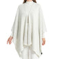 ZLYC Women's Shawl Golden Trim Knit Blanket Wrap Fringe Poncho Coat Cardigan - color: Solid White