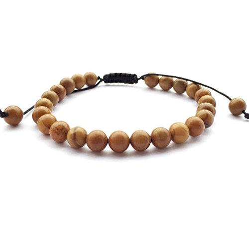 DOLON 6mm Round Stone Bead Braided Bracelet - color: Wood Grain Stone Bracelet