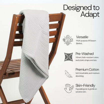 Salt Earth 100% Cotton Muslin Throw Blanket Gauze Blanket 50"X70" Throw 4 Layered for Couch, Bed, Living Room, Lightweight & All Season Blankets & Throws, Easy to wash, Skin Friendly(Scottish Grey) - color: Scottish Grey, size: 50"X70" Large Throw
