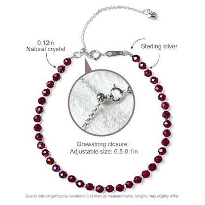 Natural Crystal Silver Bracelet, 0.12" Faceted Stone Beads Adjustable Jewelry for Women, Handmade Crown Chakra Design for Meditation & Spiritual Gifts - color: Brown Garnet