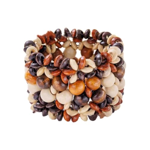 Zian Bohemian Wooden Beaded Bracelets for Women Handmade Colorful Wide Chunky Elastic Stretch Bracelets Boho Wristband Summer Beach Jewelry - color: Brown Beige