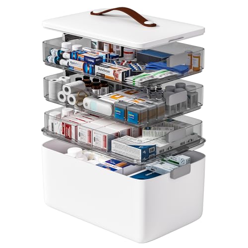 4- Tier Medicine Storage Box Organizer Portable First Aid kit Box Sewing, Art, Craft with Handle, Multipurpose Medical Supply Organizer with Removable Tray - size: 4-Tier Medicine Organizer