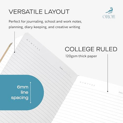 Oriole Vegan Leather Ruled Notebook - Walnut Cream | 176 Pages of Thick Lined Paper | Soft Touch Hardcover Journal (5 x 8 in) with Gold Foil Bird Design & Luxury Gift Box - color: Walnut Cream