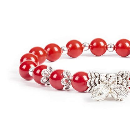 Natural Stretch Gemstone Bracelet Healing Stone Beaded Bracelets for Women Men Gifts (Unisex) - color: red cinnabar