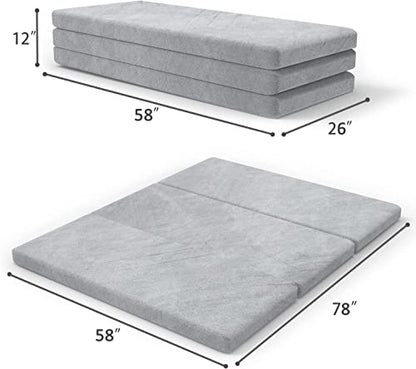 SINWEEK 3.95in Queen Folding Topper with Storage Bag - Foldable Trifold Floor Mat Topper, CertiPUR-US Certified Guest Sleeping Pad, Machine Washable Cover - size: SQ (58 x 78 Inch), style: Slow Rebound Memory Foam