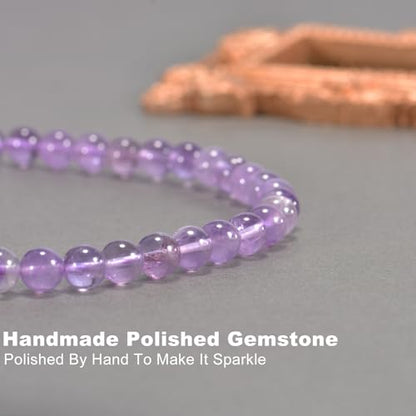 14in Agate Wrap Bracelet for Women Men Natural Round Beaded Agates Stone Healing Stretch Bracelets Elastic Handmade Polished Gemstone Beads Bracelet - color: Amethyst, size: 8mm Beads